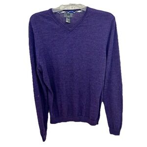 H&M Wool V Neck Purple  Sweater With Plaid Elbow Patches Men's Size L NWOT